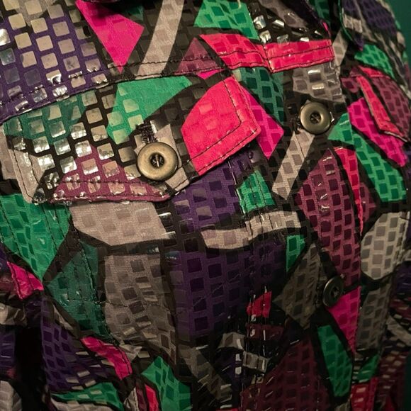 Ruby Rd Sequined Color Blocked Long Sleeve Patchwork Artsy Boho Button Jacket 12 - Picture 5 of 8